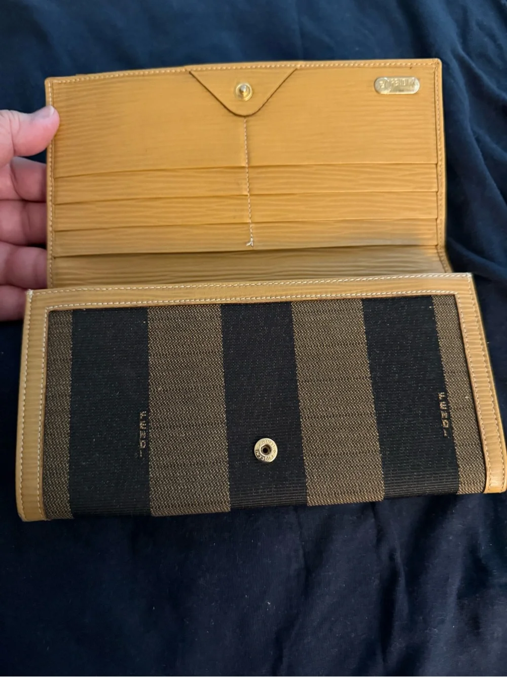 Fendi Black and Brown Striped Continental Wallet